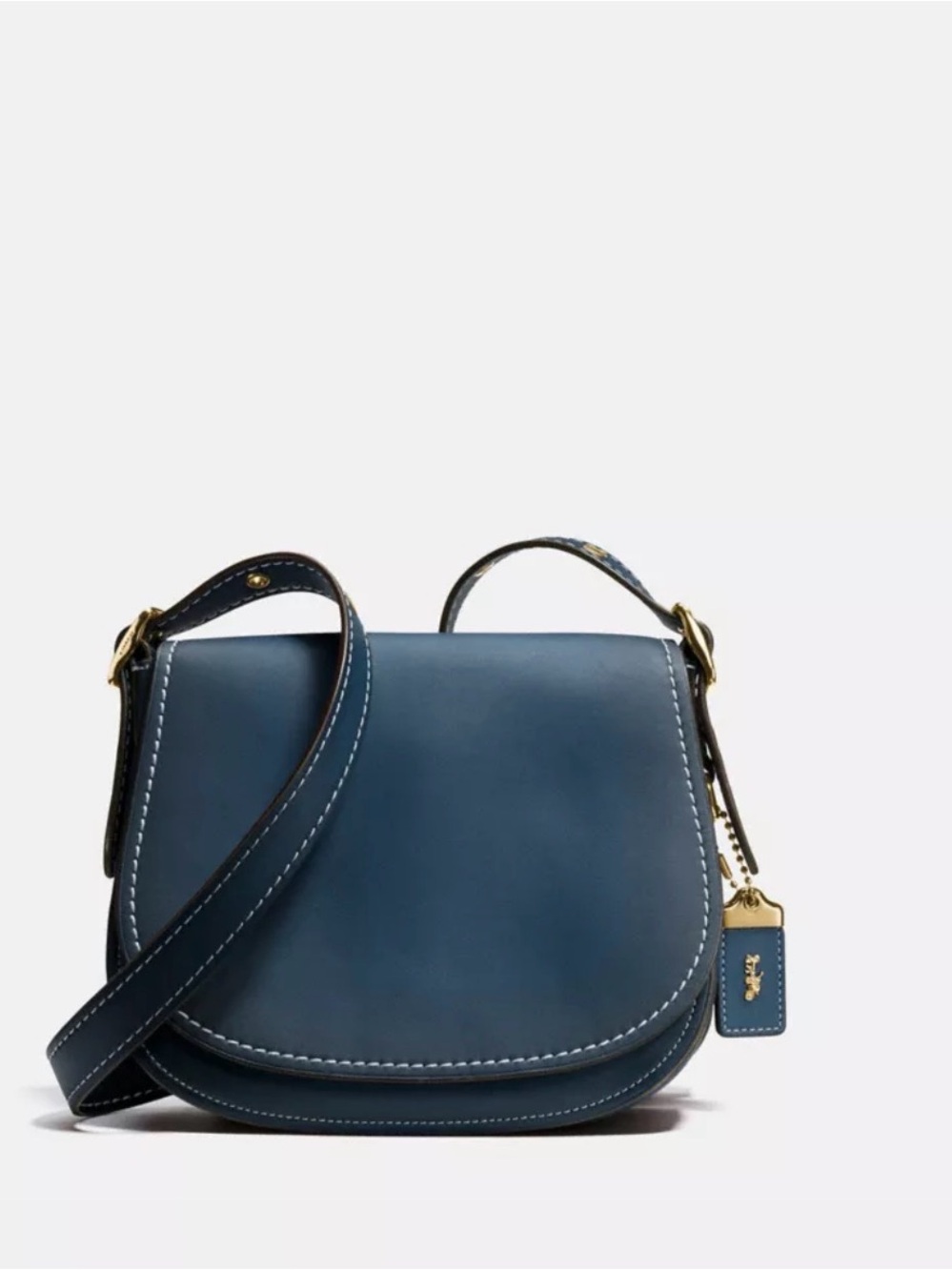 Coach 1941 Saddle Crossbody Bag Denim Blue Glovetanned Leather small w/gold stud